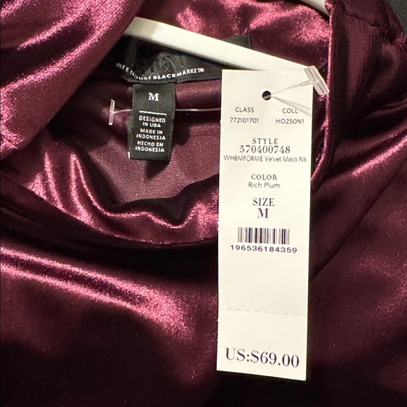 White House Black Market FORME Long Sleeve Velvet Top- NWT - Picture 6 of 6
